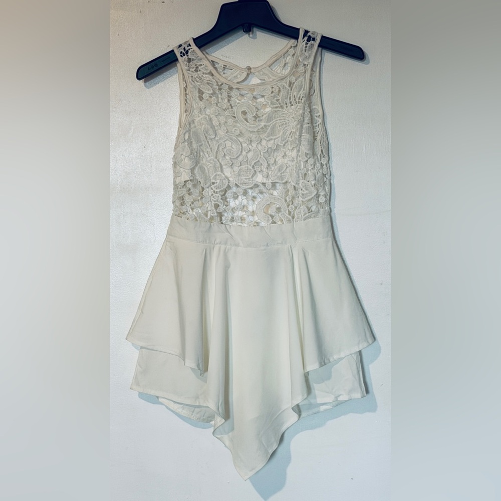 Fashion Nova White Lace Bodice Handkerchief Romper